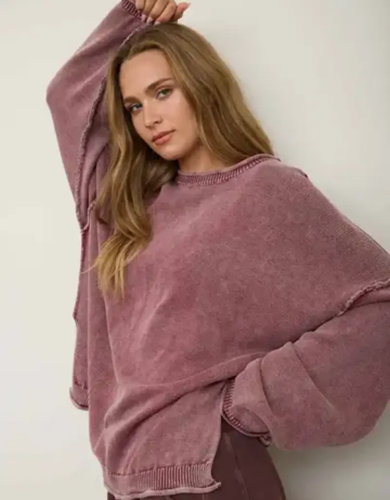 Wendy Washed Raw Edge Drop Sleeve Sweater