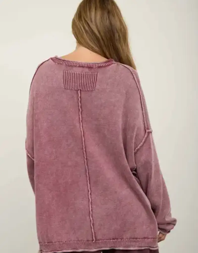 Wendy Washed Raw Edge Drop Sleeve Sweater