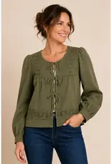 Angela Air Flow Crochet Trim Tie Front Top