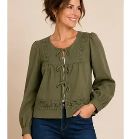 Angela Air Flow Crochet Trim Tie Front Top