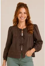 Angela Air Flow Crochet Trim Tie Front Top