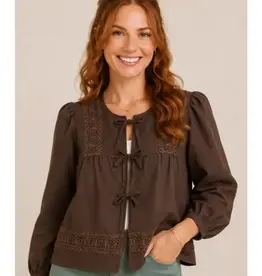 Angela Air Flow Crochet Trim Tie Front Top