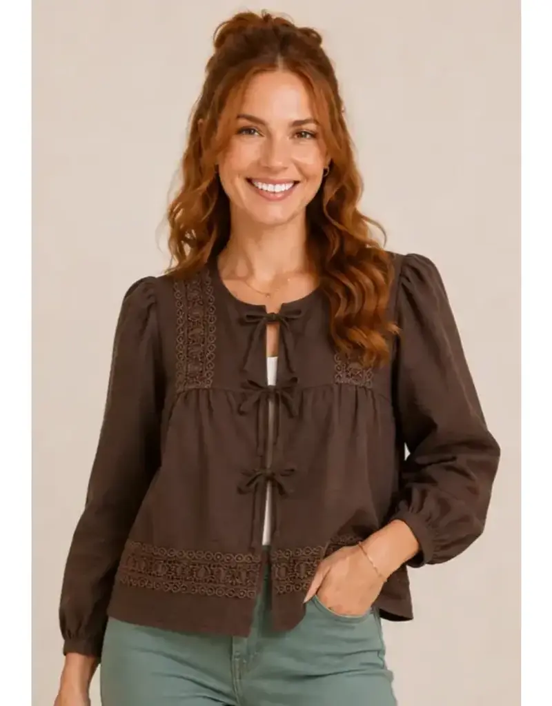 Angela Air Flow Crochet Trim Tie Front Top