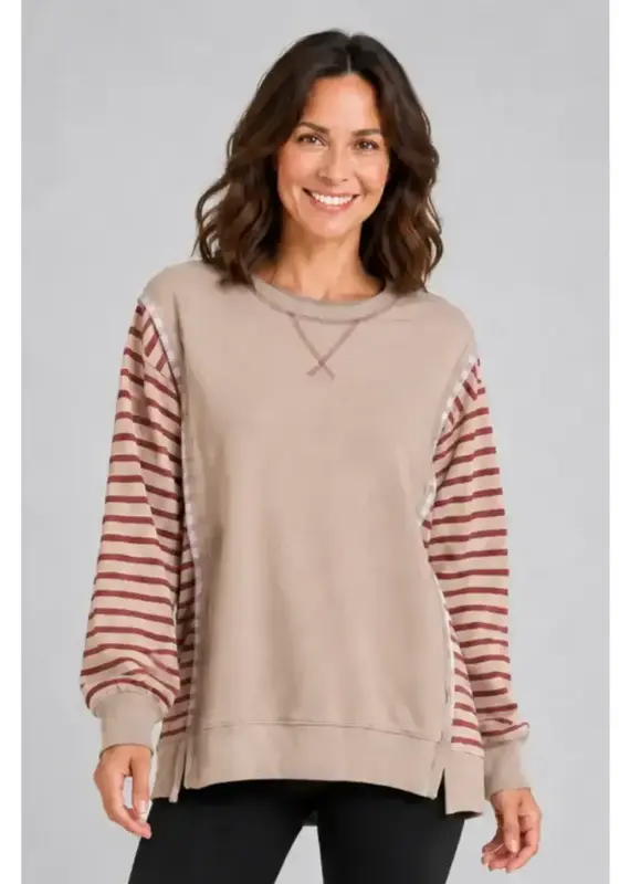 Sammie Trim Stripe Insert Pullover Top