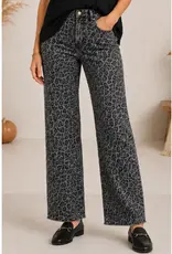 Madilyn Animal Print Wide Leg Fray Hem Jean