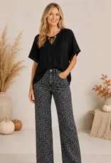 Madilyn Animal Print Wide Leg Fray Hem Jean