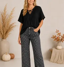 Madilyn Animal Print Wide Leg Fray Hem Jean