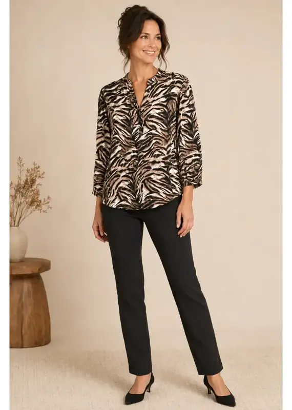 Linda Animal Henley 3/4 Dolman Sleeve Top
