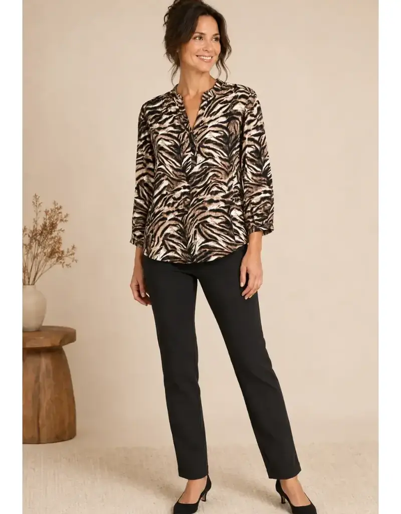 Linda Animal Henley 3/4 Dolman Sleeve Top