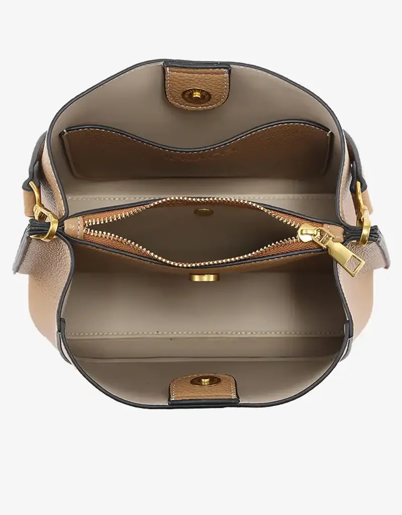 Corinna Bucket Bag – Two-Tone Canvas Guitar Strap - Brown