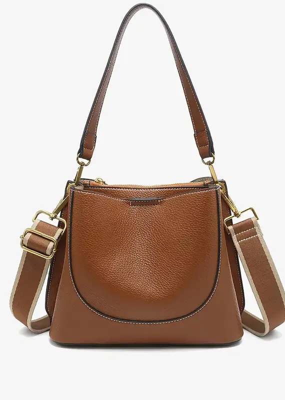 Corinna Bucket Bag – Two-Tone Canvas Guitar Strap - Brown