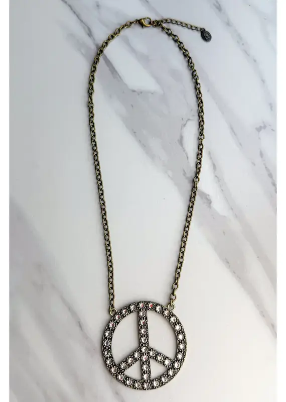 Blaze Peace Necklace - Rhinestone Bronze