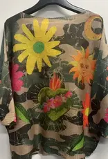 Camo Floral Round Neck Knit Top - Made in Italy ONE SIZE