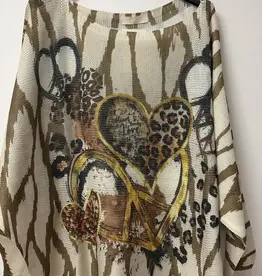Heather Heart Peace Zebra Print Knit Sweater - ONE SIZE
