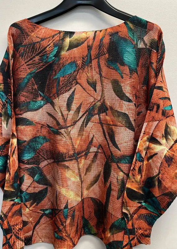 Rachel Rust Round Fall Neck Knit Printed Sweater