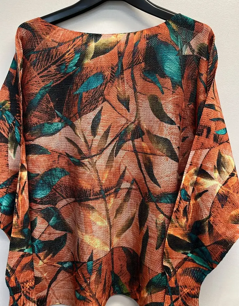 Rachel Rust Round Fall Neck Knit Printed Sweater