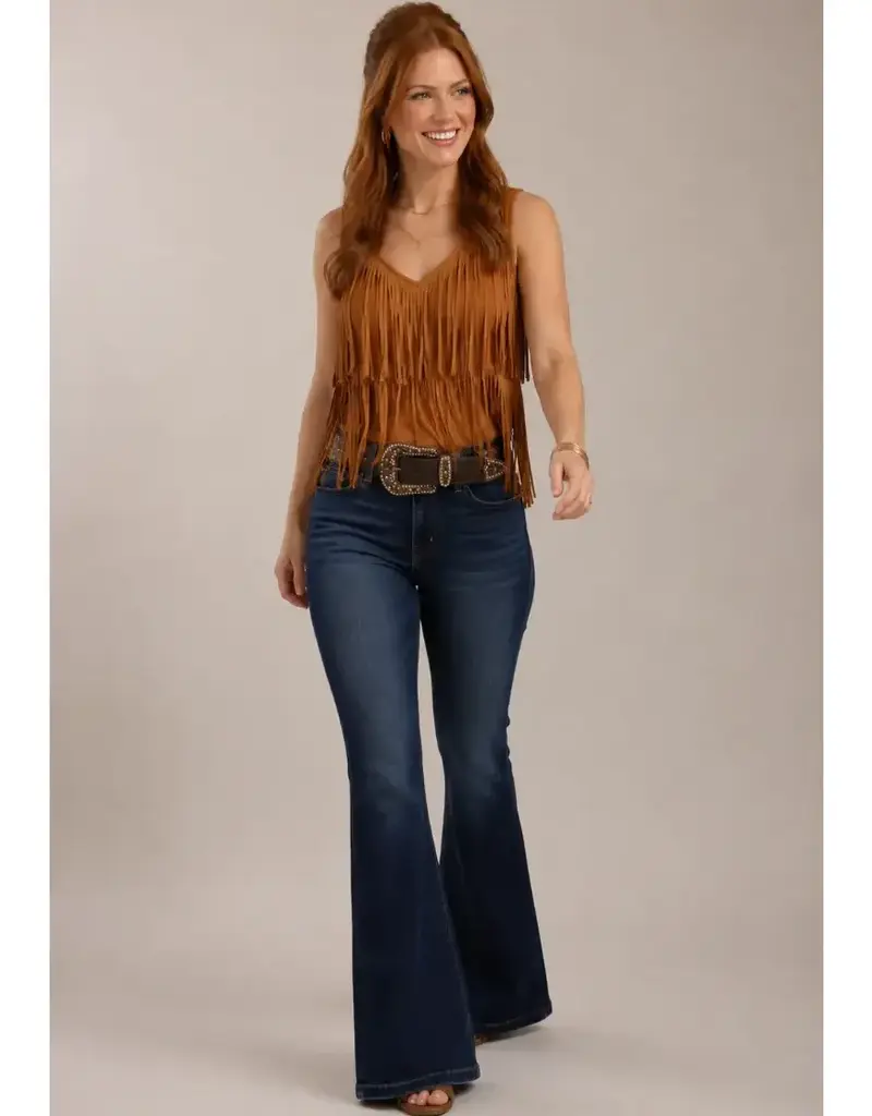 Fancy Faux Suede Fringe Tank