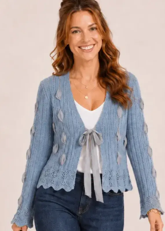 Rebbeca Ribbon Detail Bell Sleeve Tie Front Cardigan