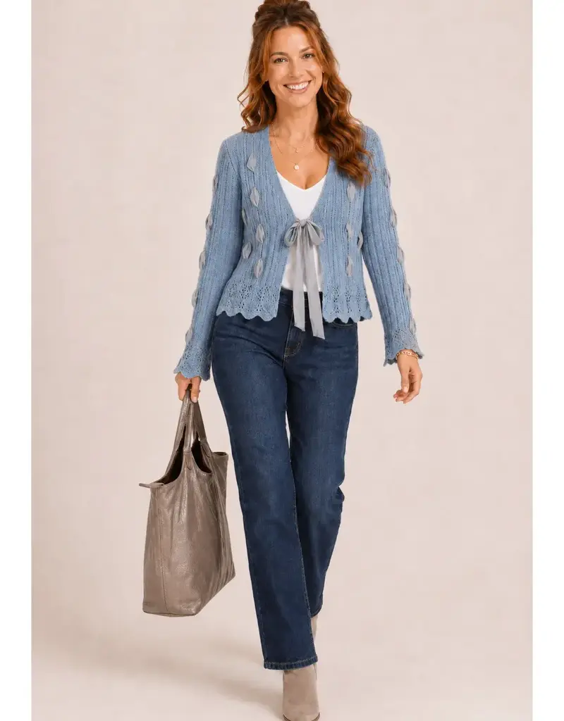 Rebbeca Ribbon Detail Bell Sleeve Tie Front Cardigan