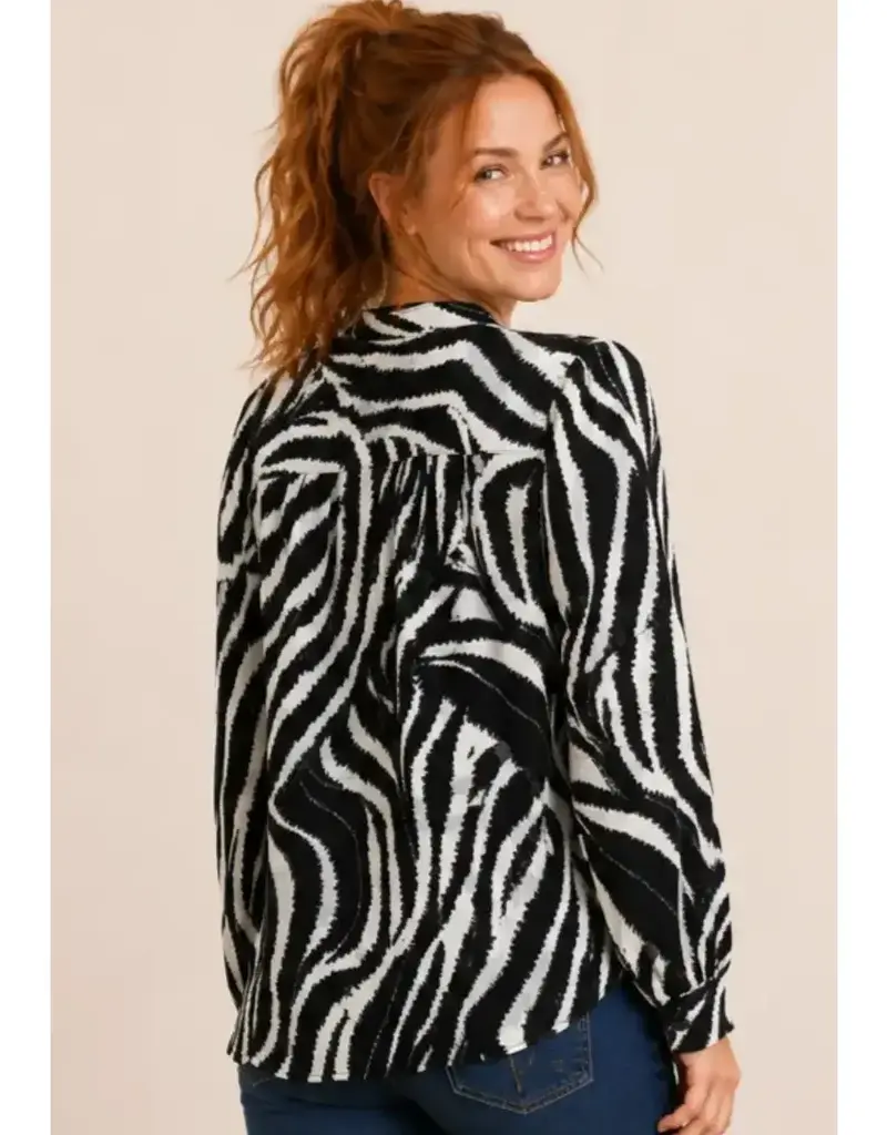 Zebra Linique Button Down Balloon Sleeve Top
