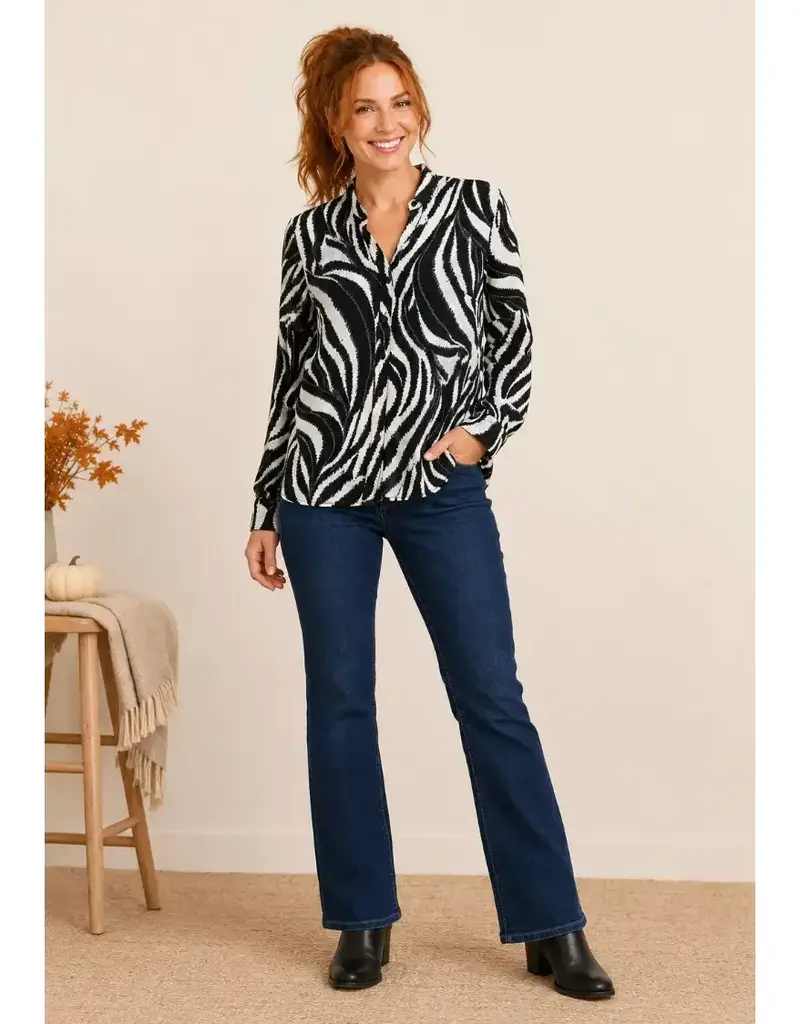 Zebra Linique Button Down Balloon Sleeve Top