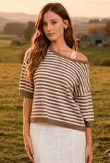 Kinley Button Back Detail Stripe Knit Sweater