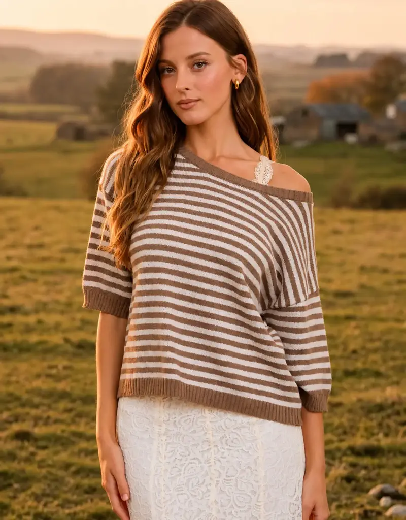 Kinley Button Back Detail Stripe Knit Sweater
