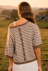 Kinley Button Back Detail Stripe Knit Sweater