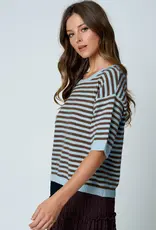 Kinley Button Back Detail Stripe Knit Sweater