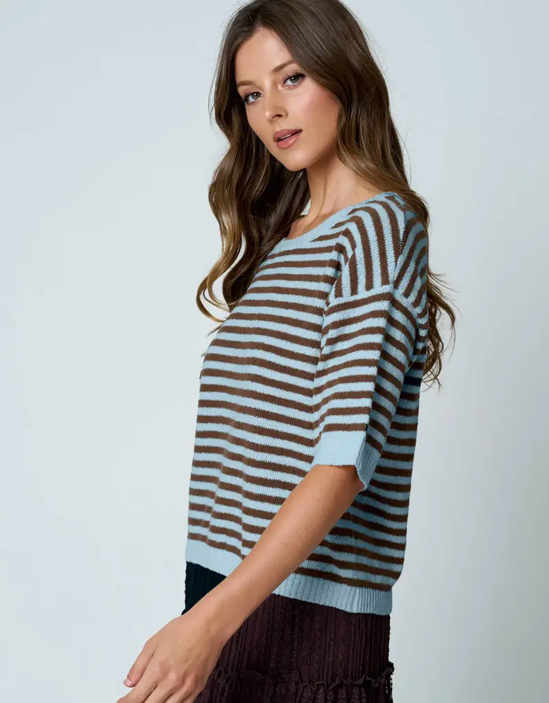 Kinley Button Back Detail Stripe Knit Sweater