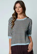Kinley Button Back Detail Stripe Knit Sweater