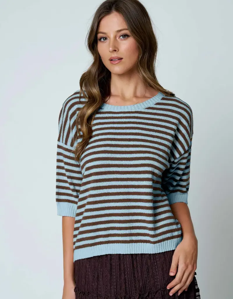 Kinley Button Back Detail Stripe Knit Sweater
