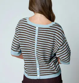 Kinley Button Back Detail Stripe Knit Sweater