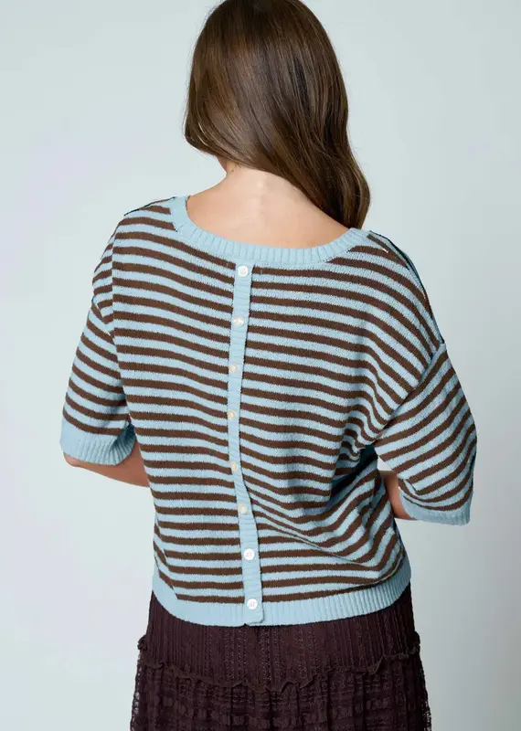 Kinley Button Back Detail Stripe Knit Sweater