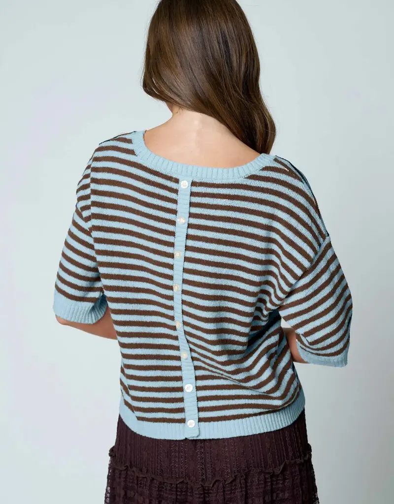 Kinley Button Back Detail Stripe Knit Sweater