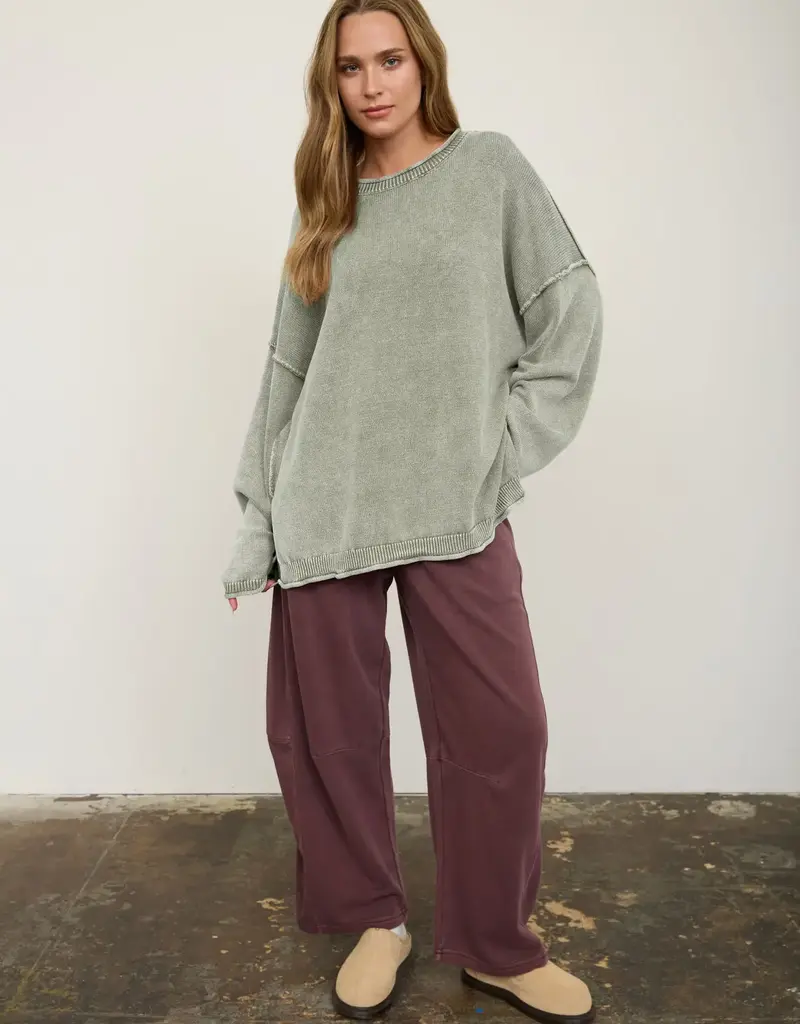 Wendy Washed Raw Edge Drop Sleeve Sweater