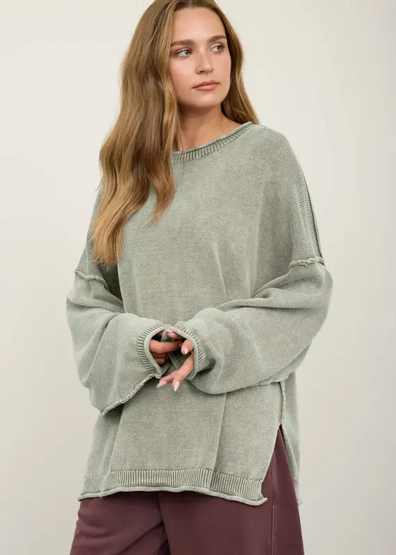 Wendy Washed Raw Edge Drop Sleeve Sweater