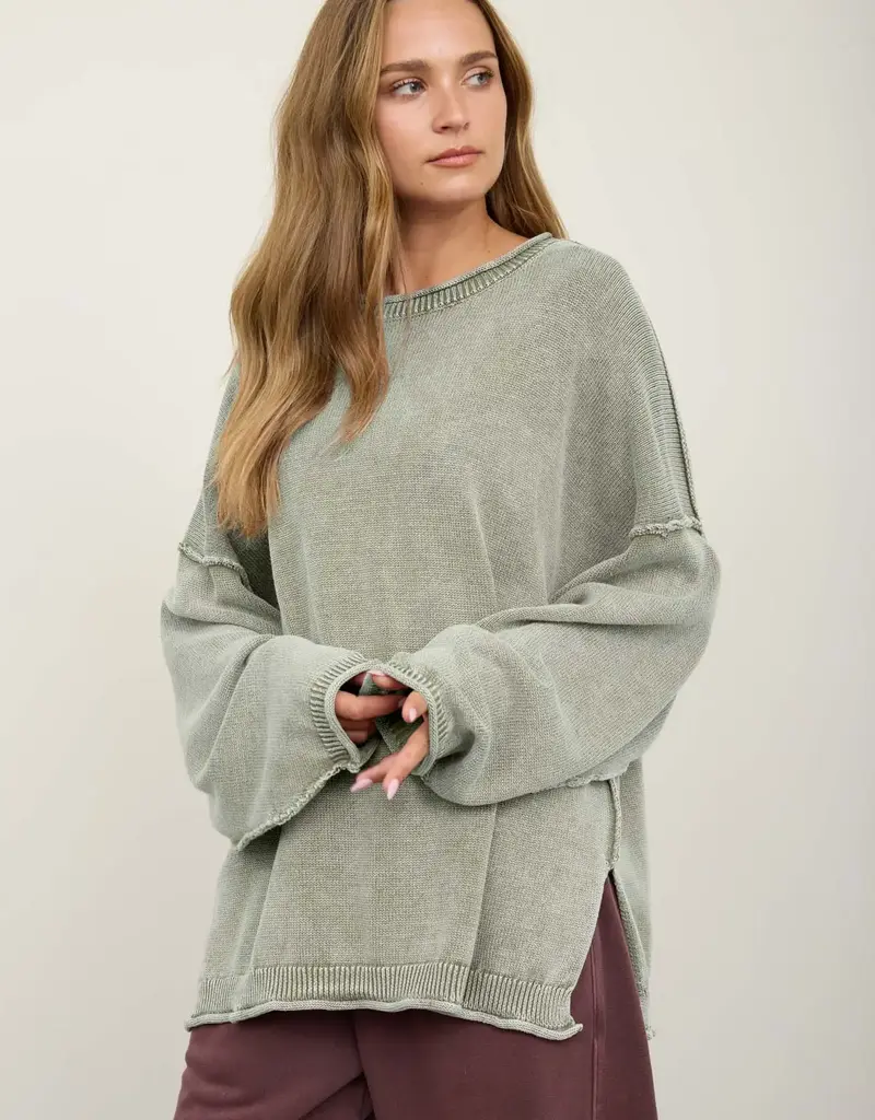 Wendy Washed Raw Edge Drop Sleeve Sweater