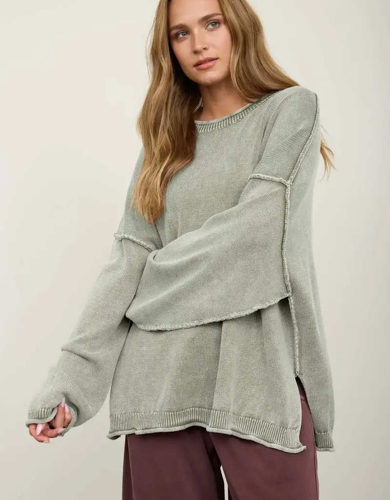 Wendy Washed Raw Edge Drop Sleeve Sweater