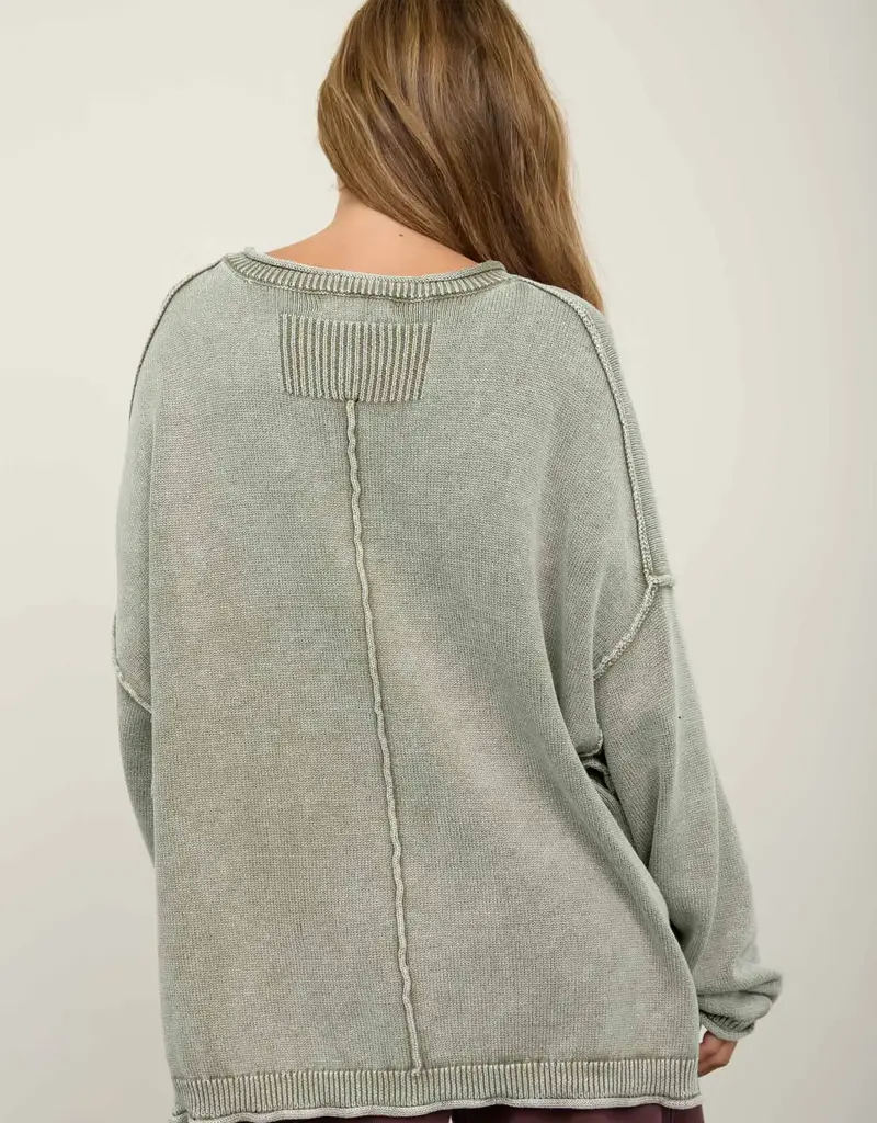 Wendy Washed Raw Edge Drop Sleeve Sweater