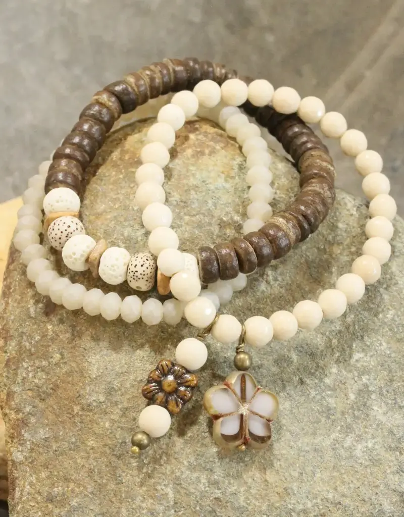 Czech Me Out Elite Beige & Natural Stretch Bracelet Set