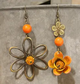 Color Explosion Orange Flower Dangle Earrings