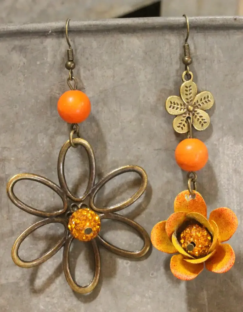 Color Explosion Orange Flower Dangle Earrings