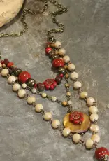 Red Czech Flower Stone Layered Pendant Necklace