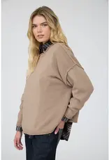 Raw Edge Extended Shoulder Long Sleeve Sweater Available in Mocha-Chocolate-Merlot