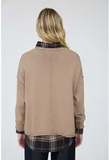 Raw Edge Extended Shoulder Long Sleeve Sweater Available in Mocha-Chocolate-Merlot