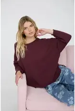 Raw Edge Extended Shoulder Long Sleeve Sweater Available in Mocha-Chocolate-Merlot