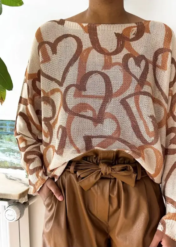 Heather Heart Printed Knitted Sweater - Made in Italy - ONE SIZE