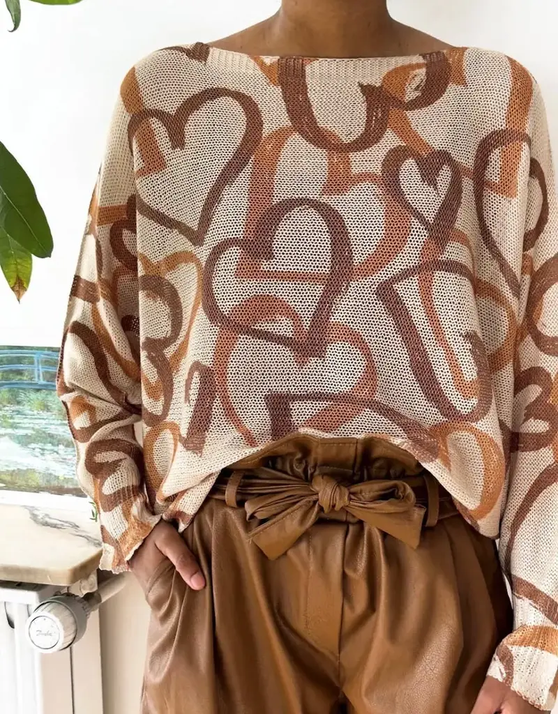 Heather Heart Printed Knitted Sweater - Made in Italy - ONE SIZE