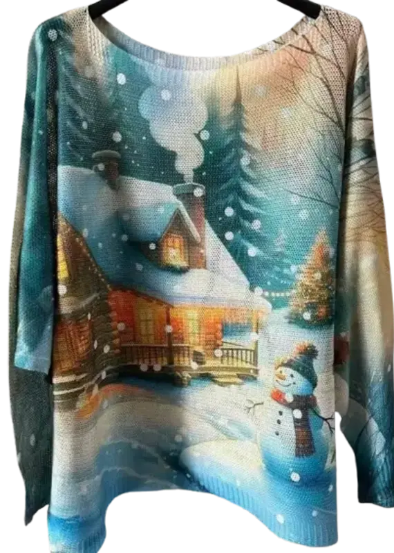 Snowman Christmas Printed Sweater - Made in Italy - ONE SIZE
